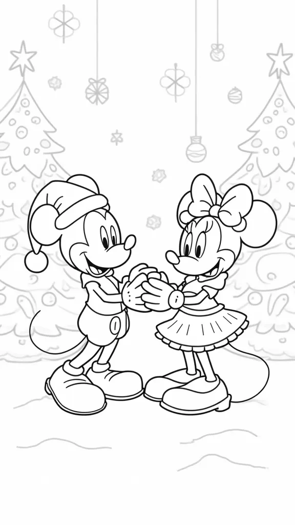 Páginas para colorear de Navidad de Minnie y Mickey